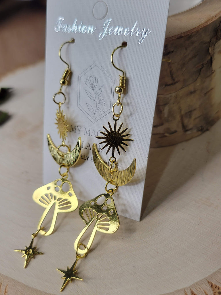 Crystal Beads and Charms Earrings, Crystal Jewelry , Gold Color Earrings Earrings My Magic Place Shop Citrine Moon & Star