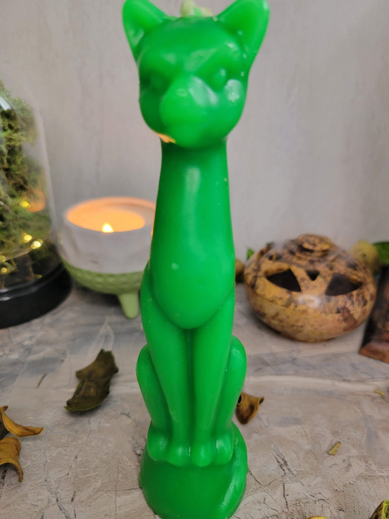 Decorative Ritual Cat Shaped Candle Black, Red, Green / Cat Candle, Offering Candle