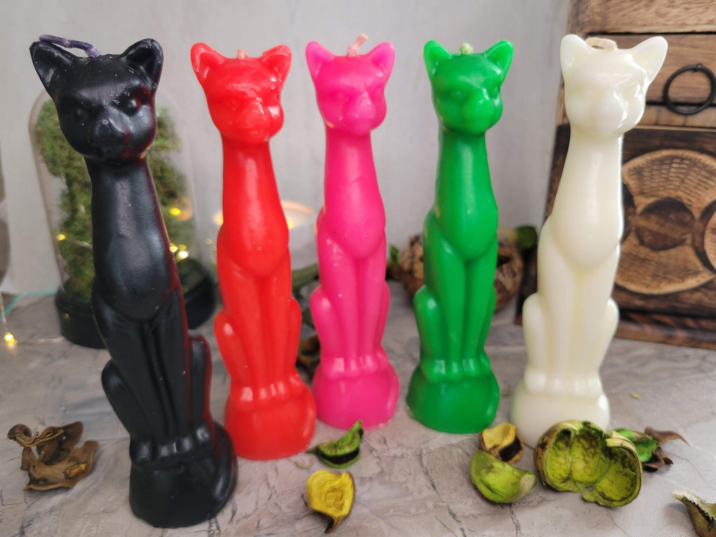 Decorative Ritual Cat Shaped Candle Black, Red, Green / Cat Candle, Offering Candle