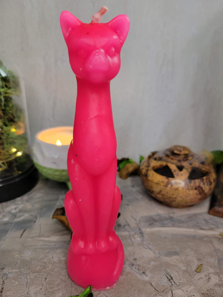 Decorative Ritual Cat Shaped Candle Black, Red, Green / Cat Candle, Offering Candle