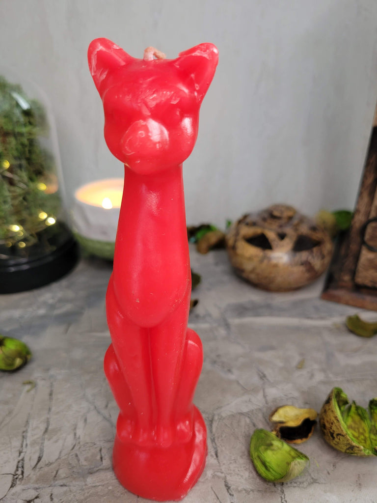 Decorative Ritual Cat Shaped Candle Black, Red, Green / Cat Candle, Offering Candle