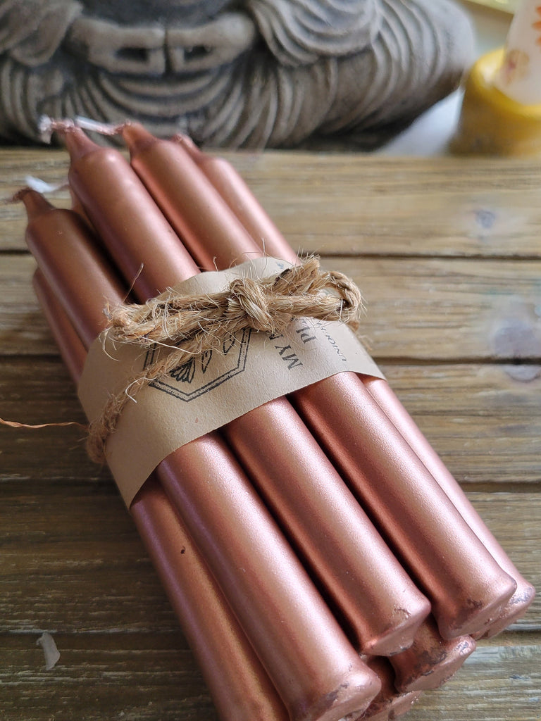 Pack of 10 , gold , silver or copper color pack of candles, Spell Candles