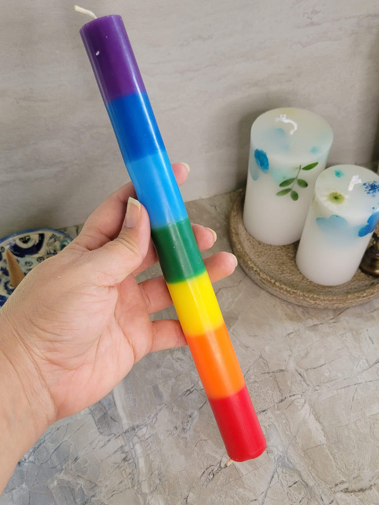 Chakra balancing thin pillar candles, handmade chakra candles