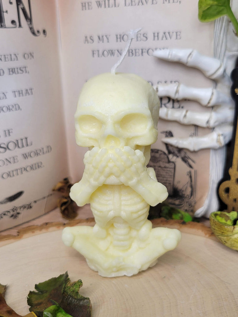 Skeleton Palm Wax Candle Hear No Evil See No Evil Speak No Evil candle , shaped candle, sculptural candle