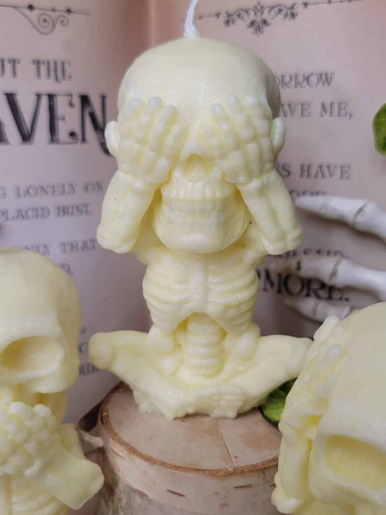 Skeleton Palm Wax Candle Hear No Evil See No Evil Speak No Evil candle , shaped candle, sculptural candle