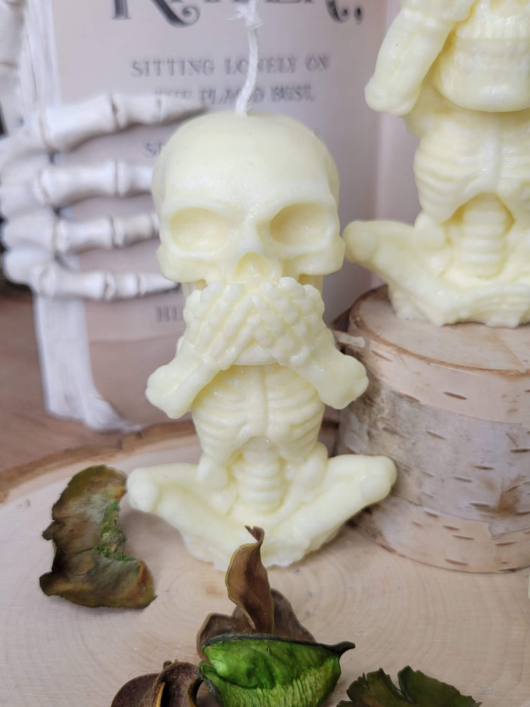 Skeleton Palm Wax Candle Hear No Evil See No Evil Speak No Evil candle , shaped candle, sculptural candle