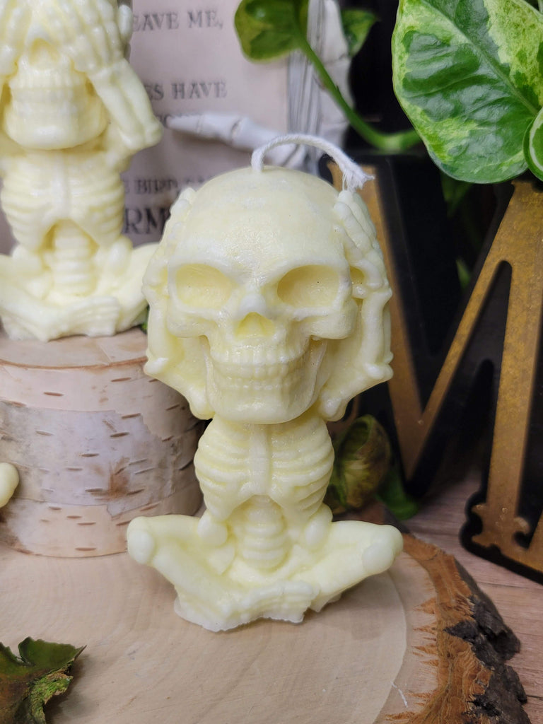 Skeleton Palm Wax Candle Hear No Evil See No Evil Speak No Evil candle , shaped candle, sculptural candle