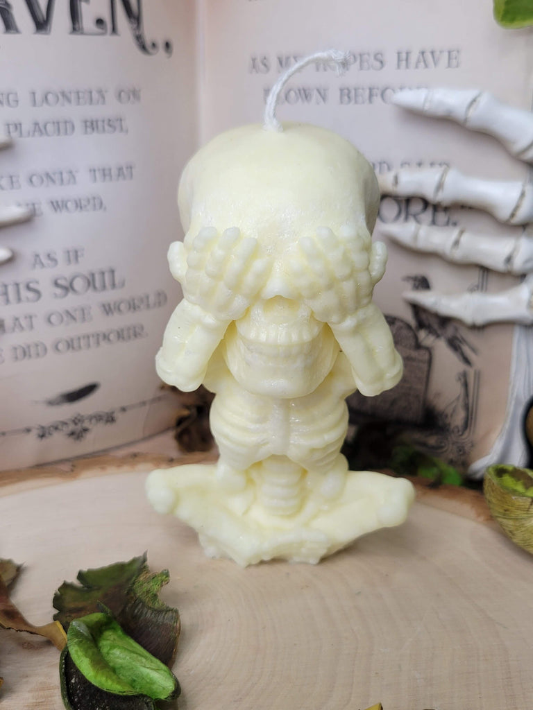 Skeleton Palm Wax Candle Hear No Evil See No Evil Speak No Evil candle , shaped candle, sculptural candle