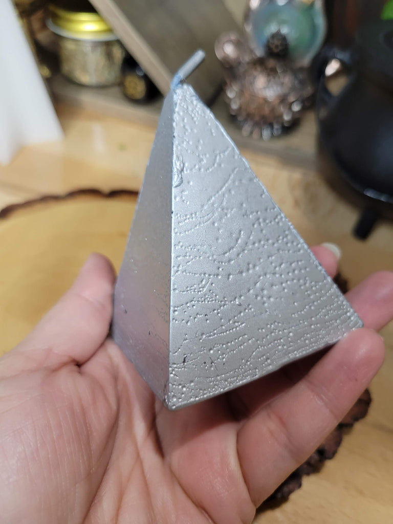 Silver Pyramid Candle, Abundance Candle Spell, Pyramid Decoration Candle, Gift for Her