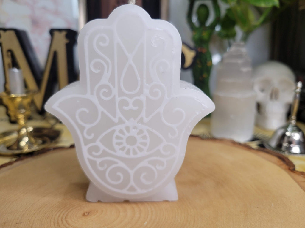 White Hamsa Candle, Hamsa Decor Candle, Figurine Candle Evil Eye Protection Candle Spell Candle