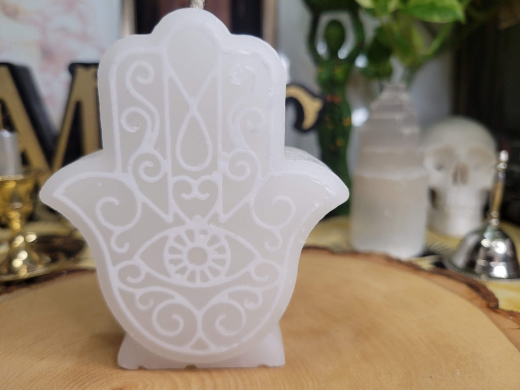 White Hamsa Candle, Hamsa Decor Candle, Figurine Candle Evil Eye Protection Candle Spell Candle