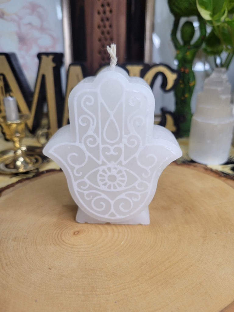 White Hamsa Candle, Hamsa Decor Candle, Figurine Candle Evil Eye Protection Candle Spell Candle