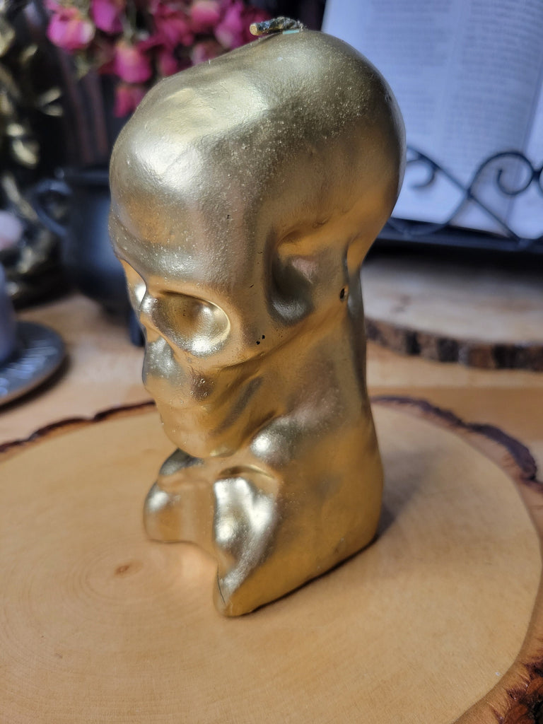 Gold and Silver Skulls Candles ,Silver Skull, Spell Skull Candle, Gold Candle, Pillar Spell Candle, Skulls Candles