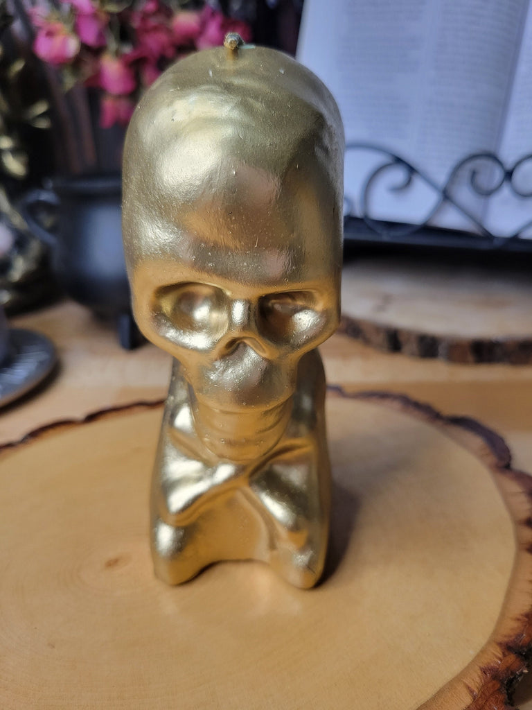 Gold and Silver Skulls Candles ,Silver Skull, Spell Skull Candle, Gold Candle, Pillar Spell Candle, Skulls Candles