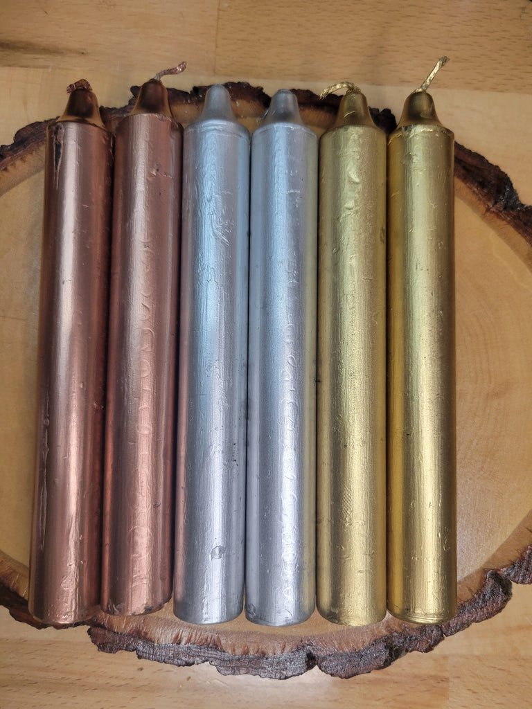 Gold, Silver, and Copper Taper Candle Set of Candles Spell Candles Six Inches Candles