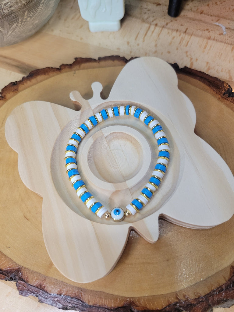 Blue Evil Eye Bracelets Polymer Clay Stretch Bracelets Protection Bracelets Evil Eye Jewelry Lucky Bracelet