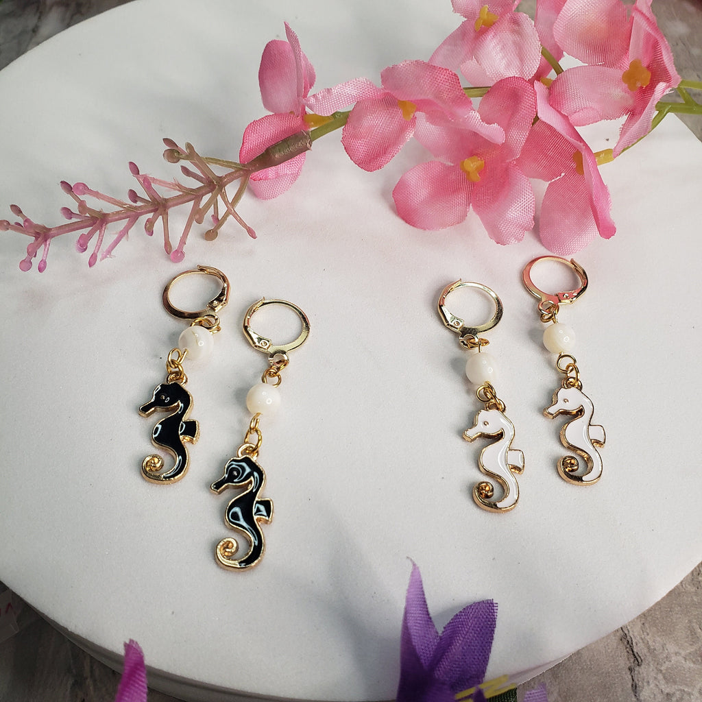 Seahorse Mother of Pearl earrings, Sea Horse earrings, Sea life Jewelry Beach Jewelry, Handmade earrings