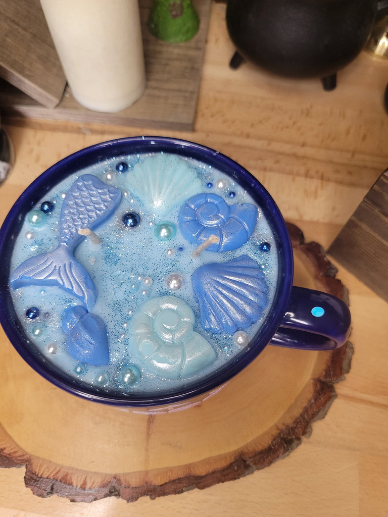 Sea Themed Candle, Big Mug Handmade Ceramic Candles Soy Candles, Sea Decor Sea Shells Candle