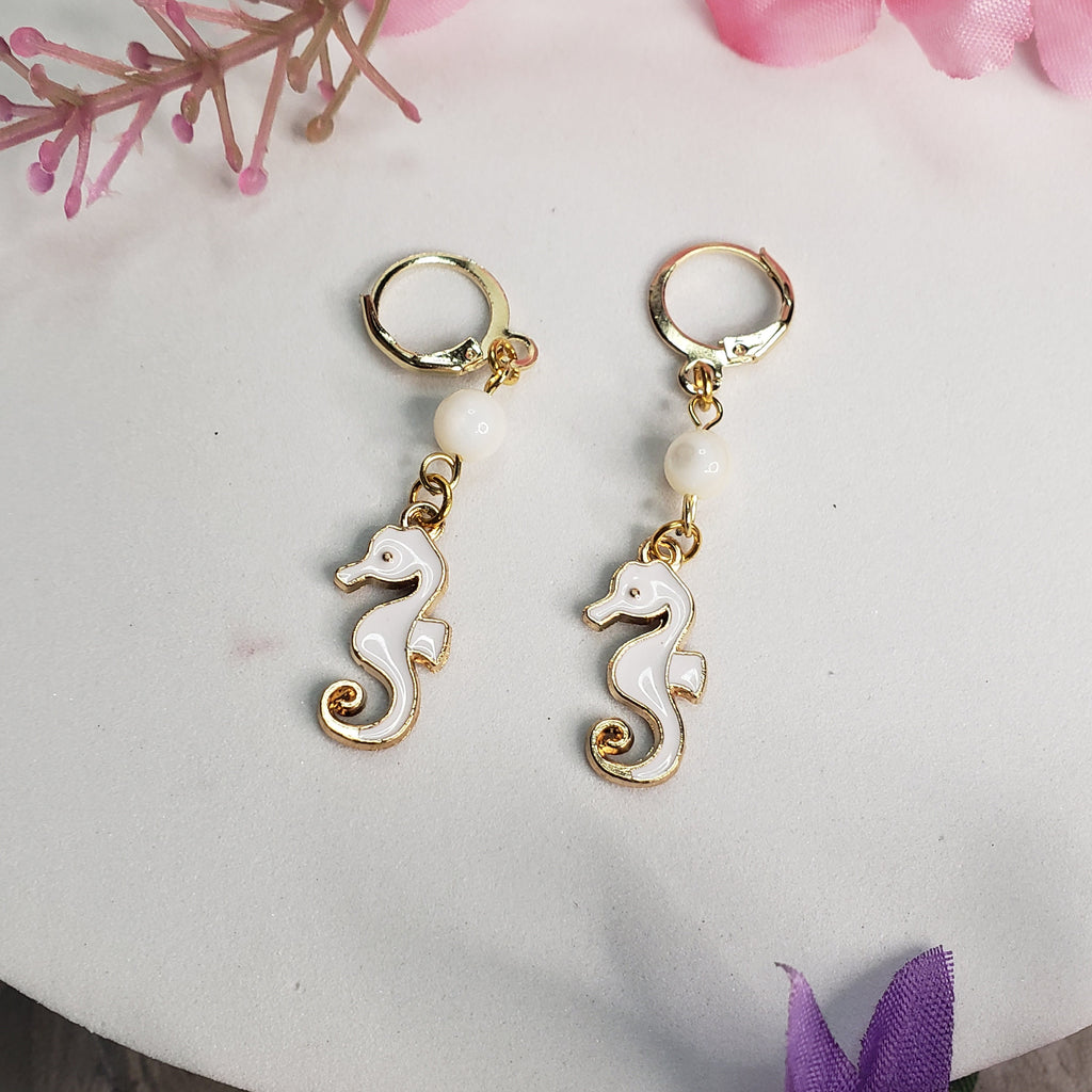 Seahorse Mother of Pearl earrings, Sea Horse earrings, Sea life Jewelry Beach Jewelry, Handmade earrings