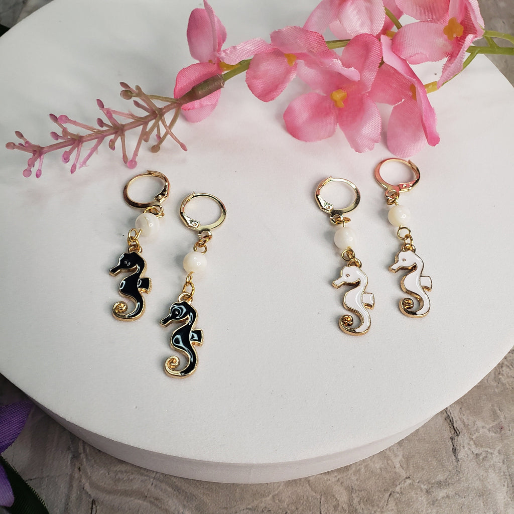 Seahorse Mother of Pearl earrings, Sea Horse earrings, Sea life Jewelry Beach Jewelry, Handmade earrings