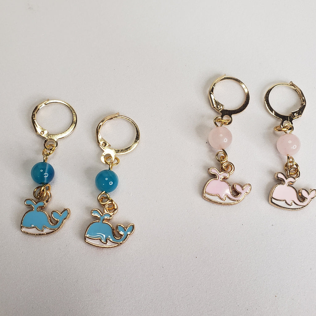Whale Earrings, Rose Quartz Sea Charm, Sea life Jewelry Beach Jewelry, Small Whale Earrings Handmade earrings