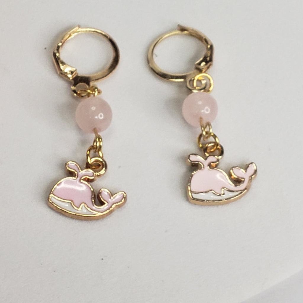 Whale Earrings, Rose Quartz Sea Charm, Sea life Jewelry Beach Jewelry, Small Whale Earrings Handmade earrings