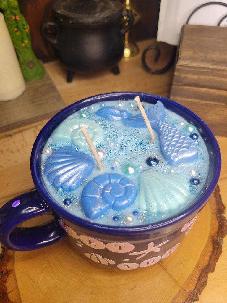 Sea Themed Candle, Big Mug Handmade Ceramic Candles Soy Candles, Sea Decor Sea Shells Candle