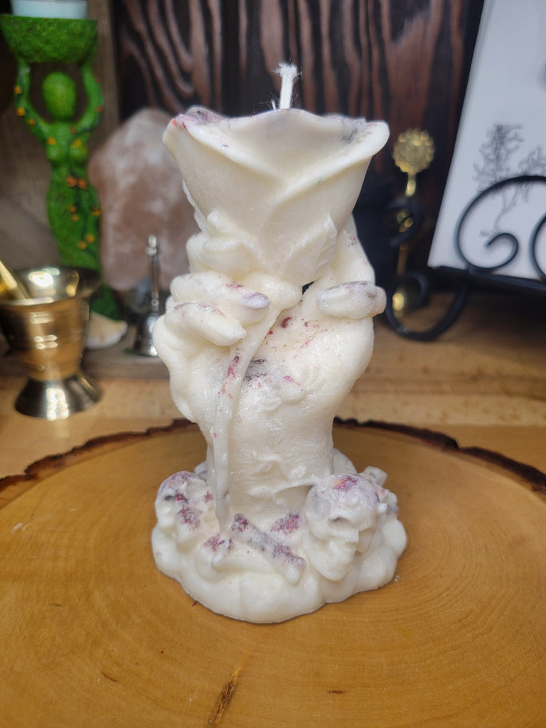 Hand Holding Flower filled with Rose Petals Candle, Hand shaped Candle, Big Candle, Palm wax