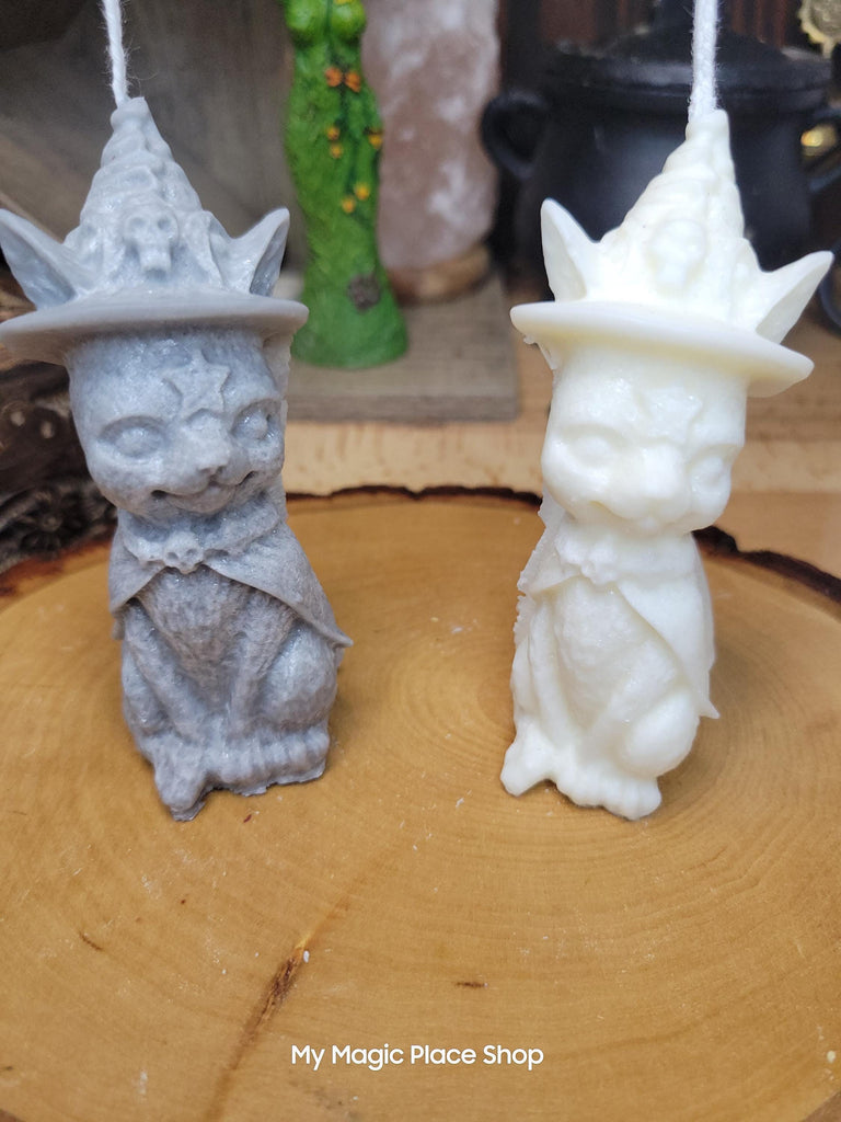 Witchy Cat with Hat, Pillar Colored Cat Candle, Witch Candle, Cat Candle Palm Wax Candle