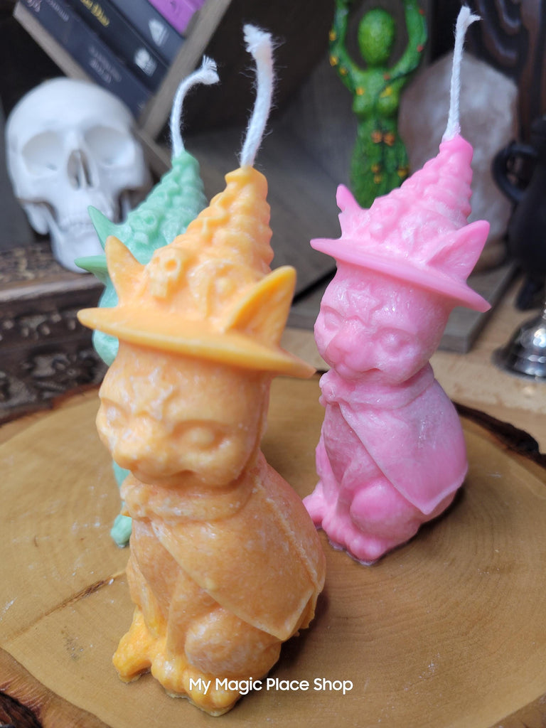 Witchy Cat with Hat, Pillar Colored Cat Candle, Witch Candle, Cat Candle Palm Wax Candle