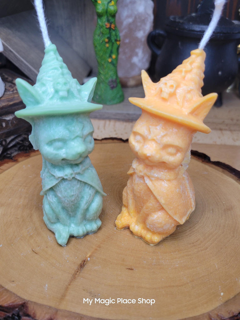 Witchy Cat with Hat, Pillar Colored Cat Candle, Witch Candle, Cat Candle Palm Wax Candle