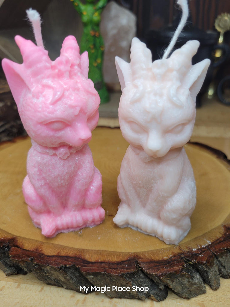 Witchy Cat with Horns, Pillar Colored Cat Candle, Witch Candle, Cat with Horns Candle Palm Wax Candle