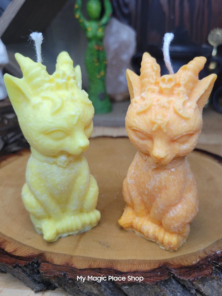 Witchy Cat with Horns, Pillar Colored Cat Candle, Witch Candle, Cat with Horns Candle Palm Wax Candle