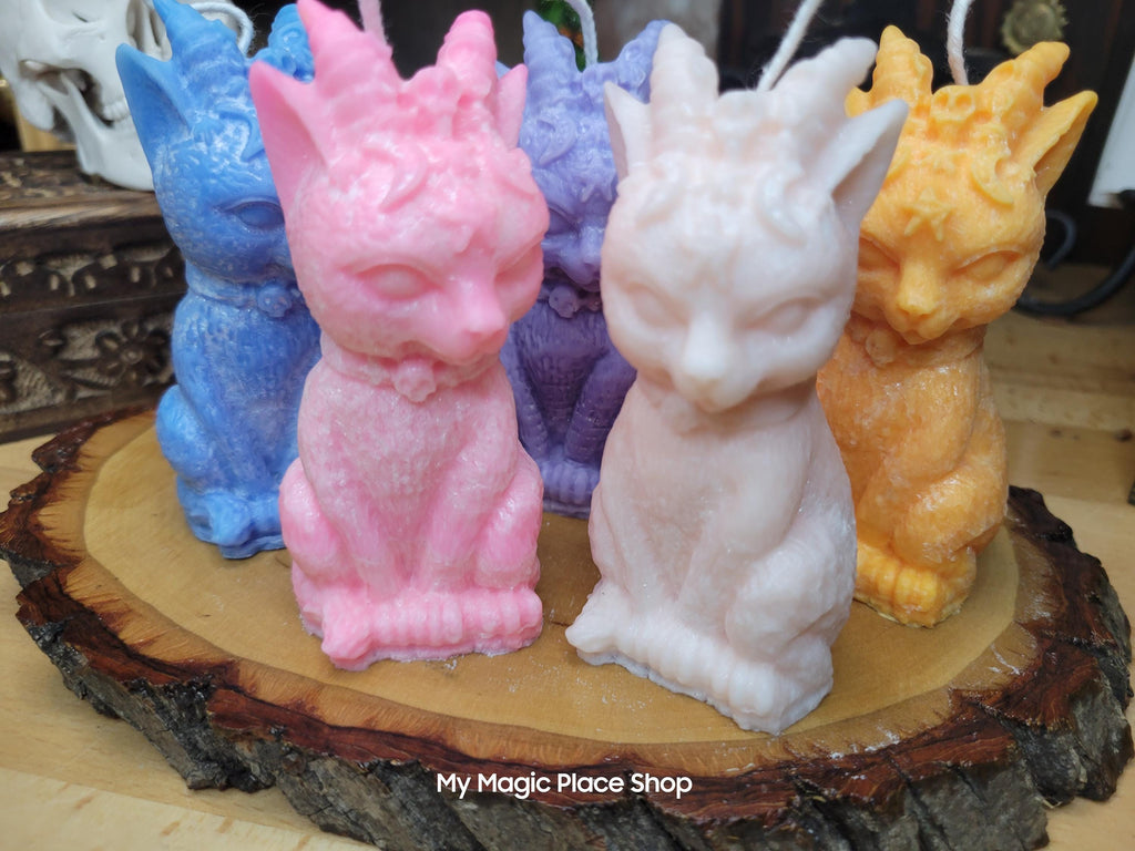 Witchy Cat with Horns, Pillar Colored Cat Candle, Witch Candle, Cat with Horns Candle Palm Wax Candle