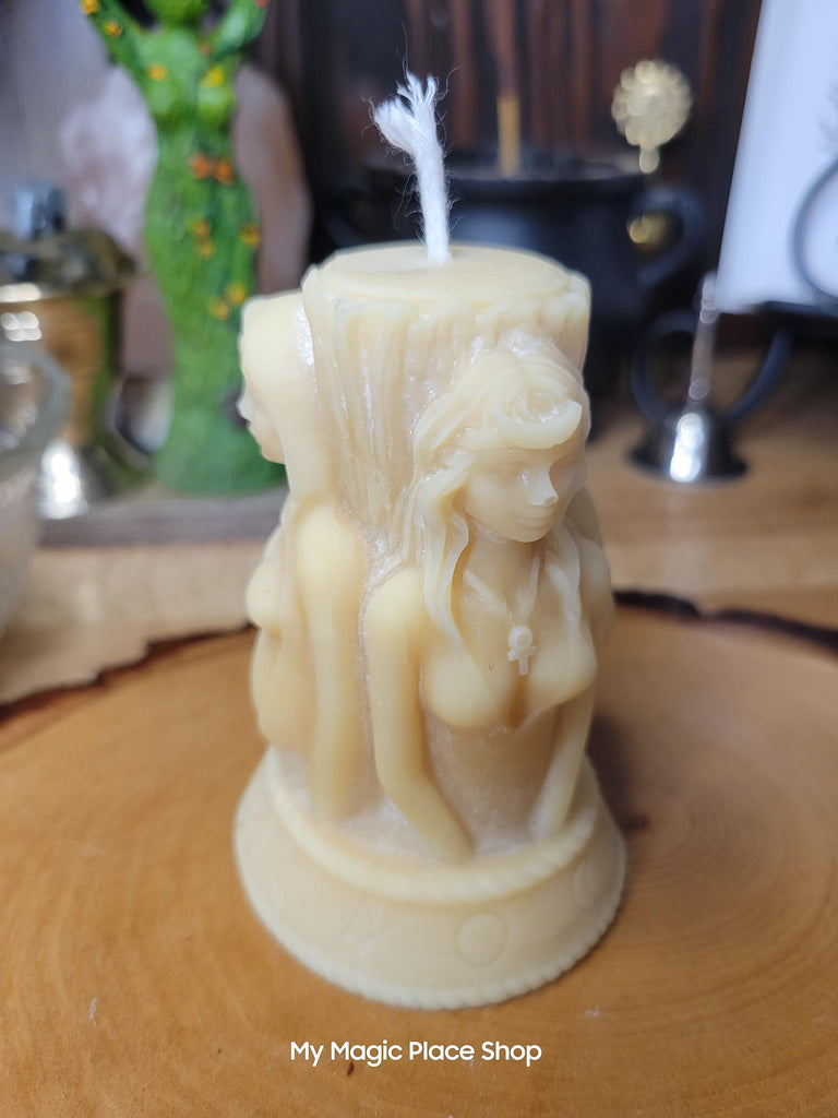 Triple Moon candle, Goddess-shaped, Sculptural candle, Palm wax