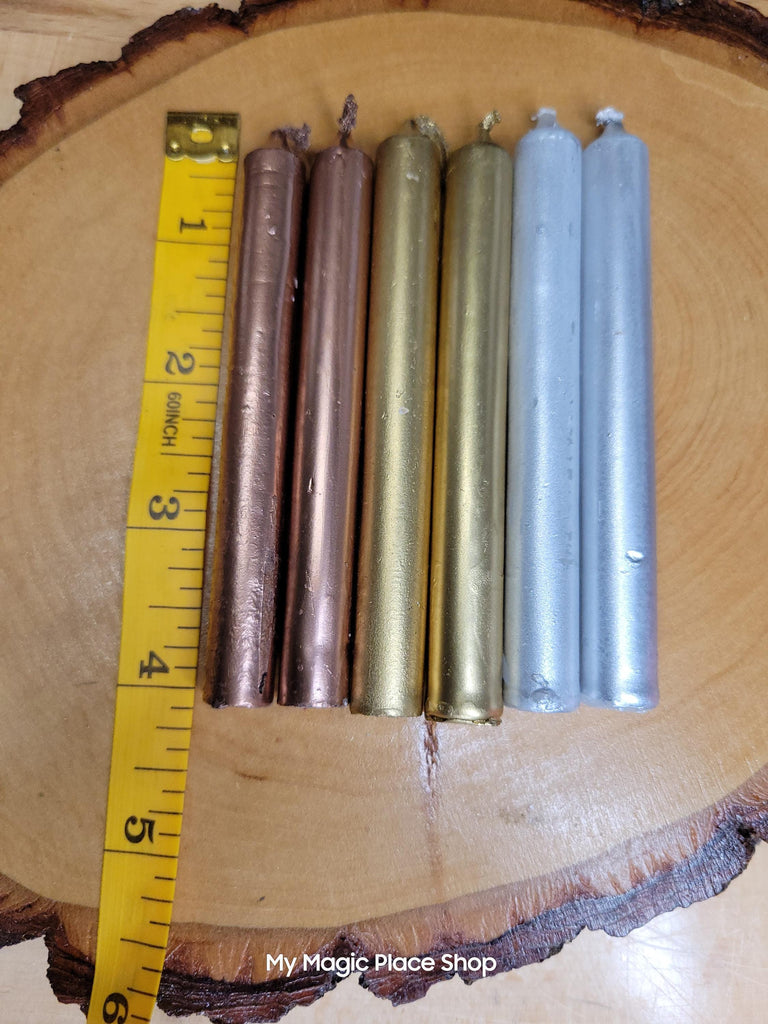 Gold Silver and Copper 4 inches chime candles (set of 6)