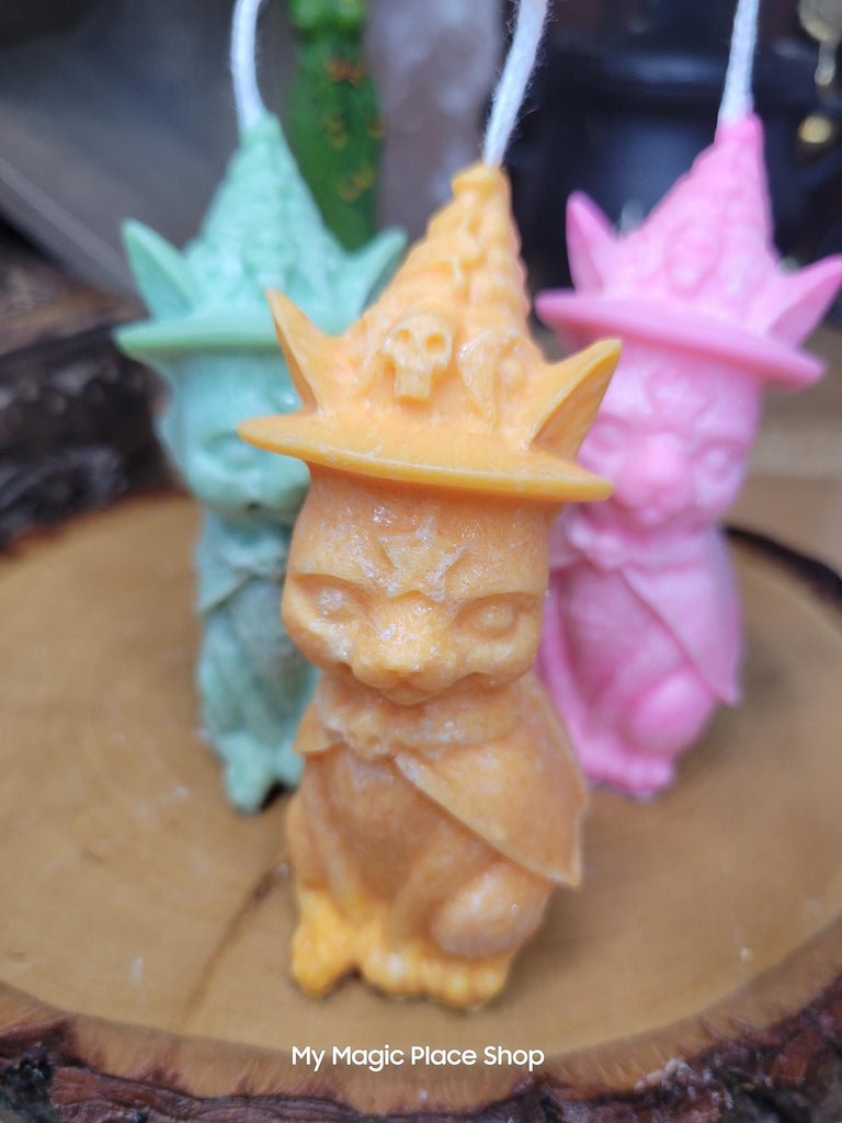 Witchy Cat with Hat, Pillar Colored Cat Candle, Witch Candle, Cat Candle Palm Wax Candle