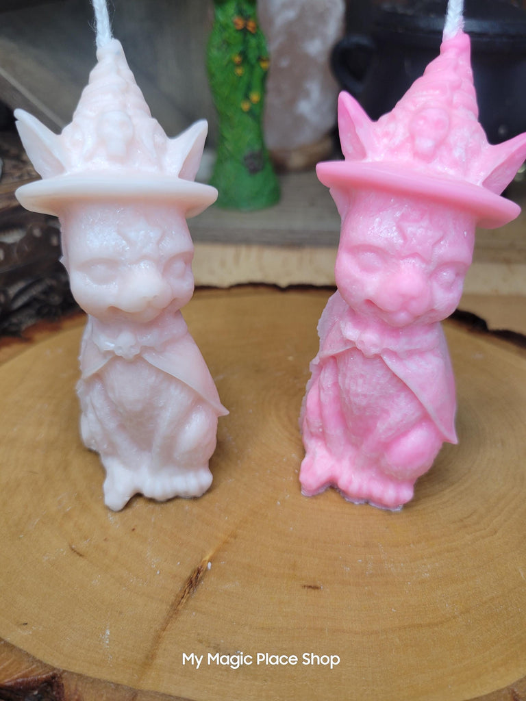 Witchy Cat with Hat, Pillar Colored Cat Candle, Witch Candle, Cat Candle Palm Wax Candle