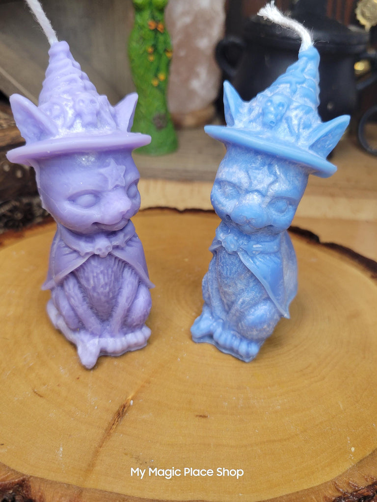 Witchy Cat with Hat, Pillar Colored Cat Candle, Witch Candle, Cat Candle Palm Wax Candle