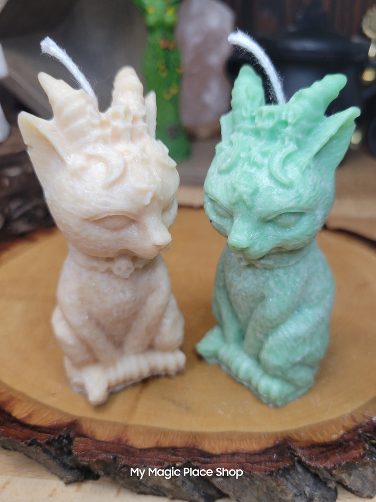 Witchy Cat with Horns, Pillar Colored Cat Candle, Witch Candle, Cat with Horns Candle Palm Wax Candle