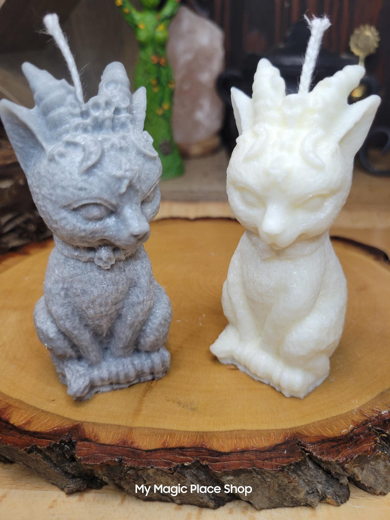 Witchy Cat with Horns, Pillar Colored Cat Candle, Witch Candle, Cat with Horns Candle Palm Wax Candle