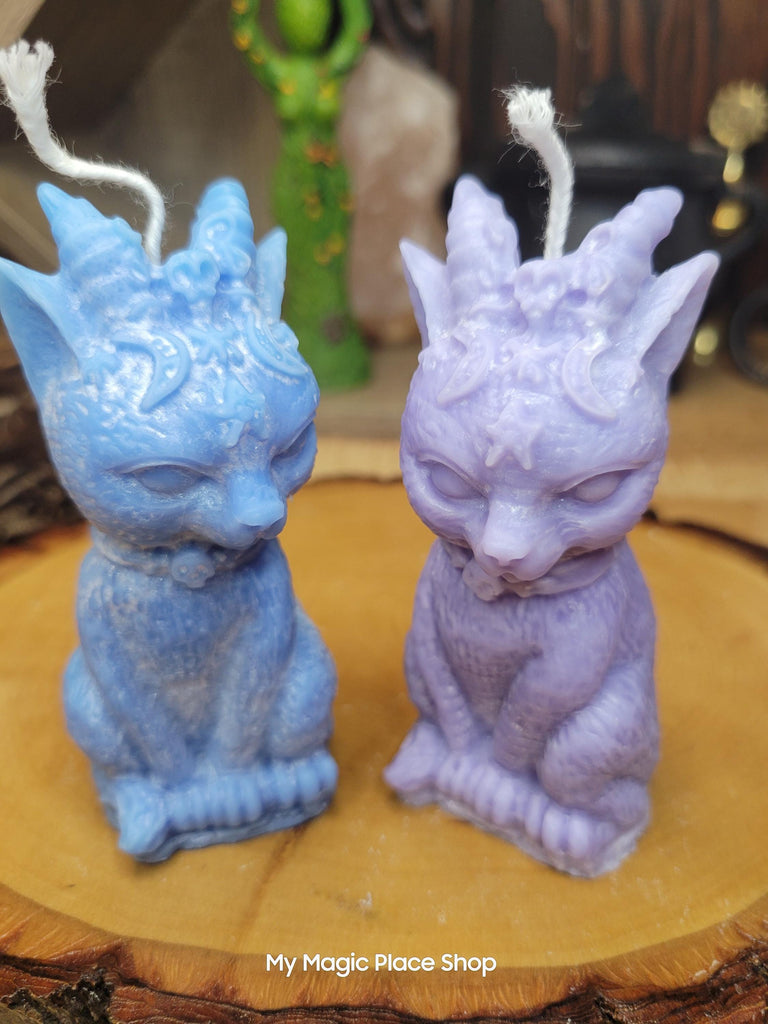 Witchy Cat with Horns, Pillar Colored Cat Candle, Witch Candle, Cat with Horns Candle Palm Wax Candle