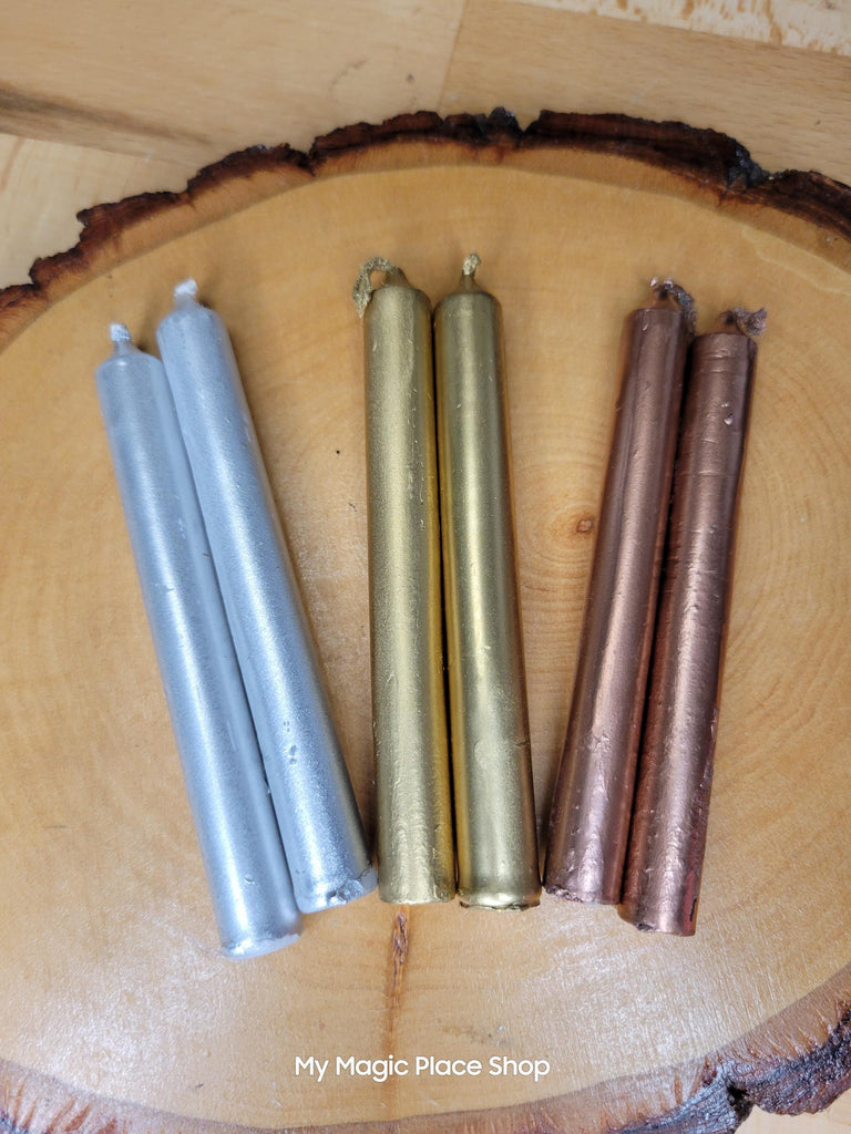 Gold Silver and Copper 4 inches chime candles (set of 6)