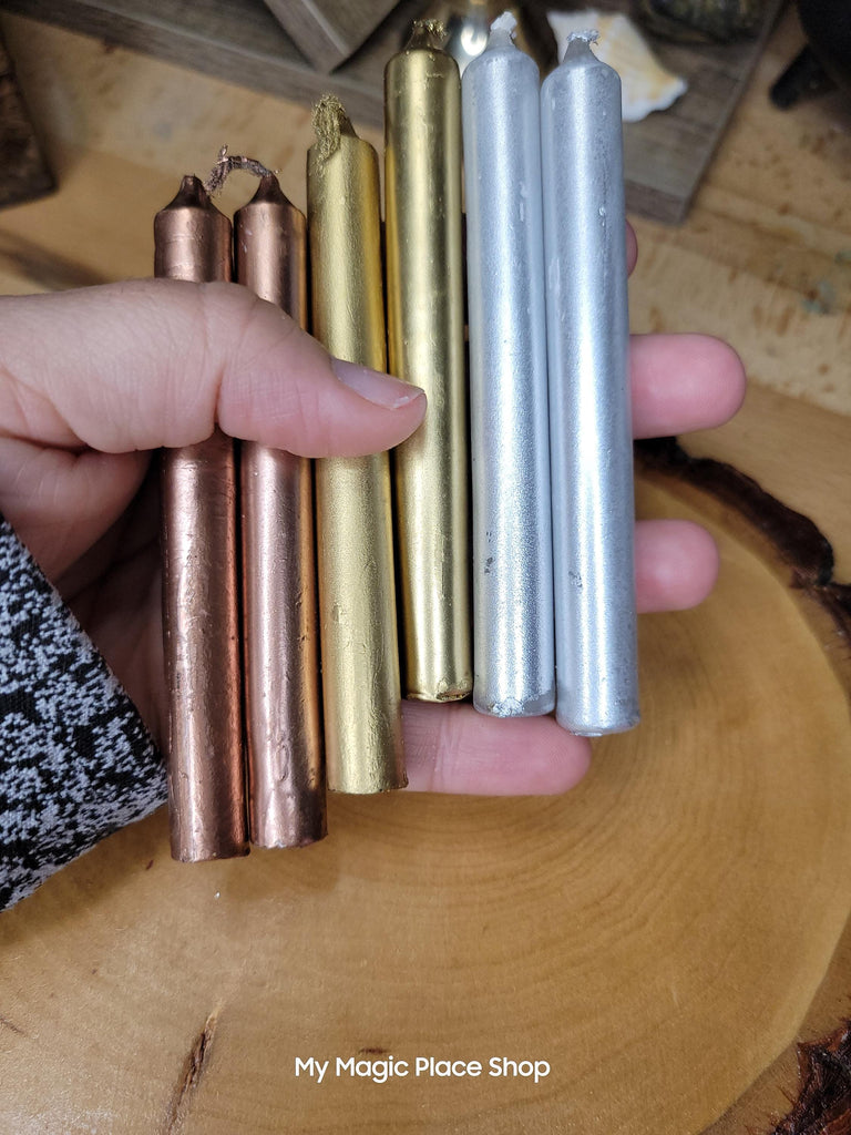 Gold Silver and Copper 4 inches chime candles (set of 6)