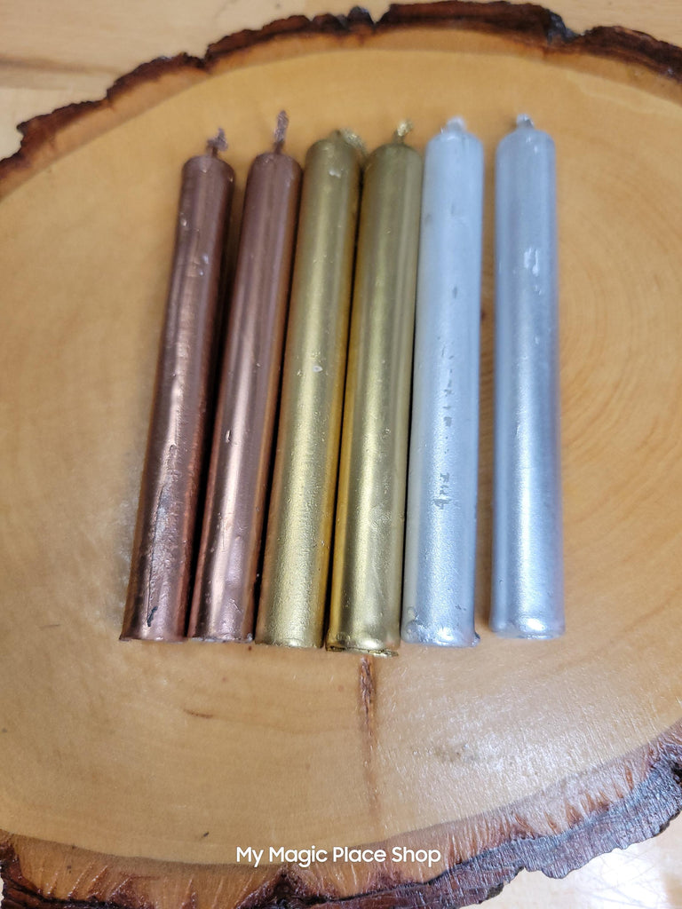 Gold Silver and Copper 4 inches chime candles (set of 6)