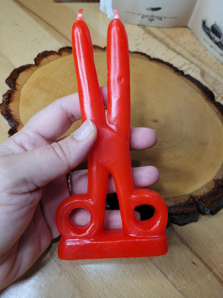 Red Scissors shape candle- Cord cutting