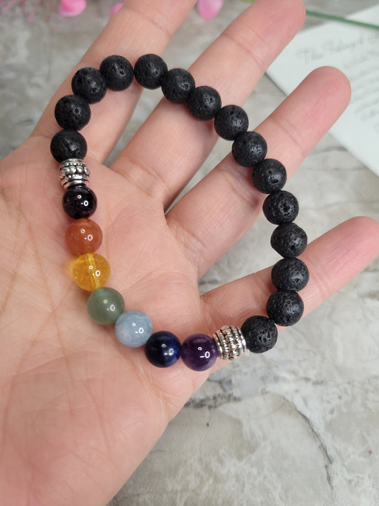 Chakra Gemstone Natural Lava Rock stretch bracelets, gemstone seven chakra jewelry handmade stretch bracelets