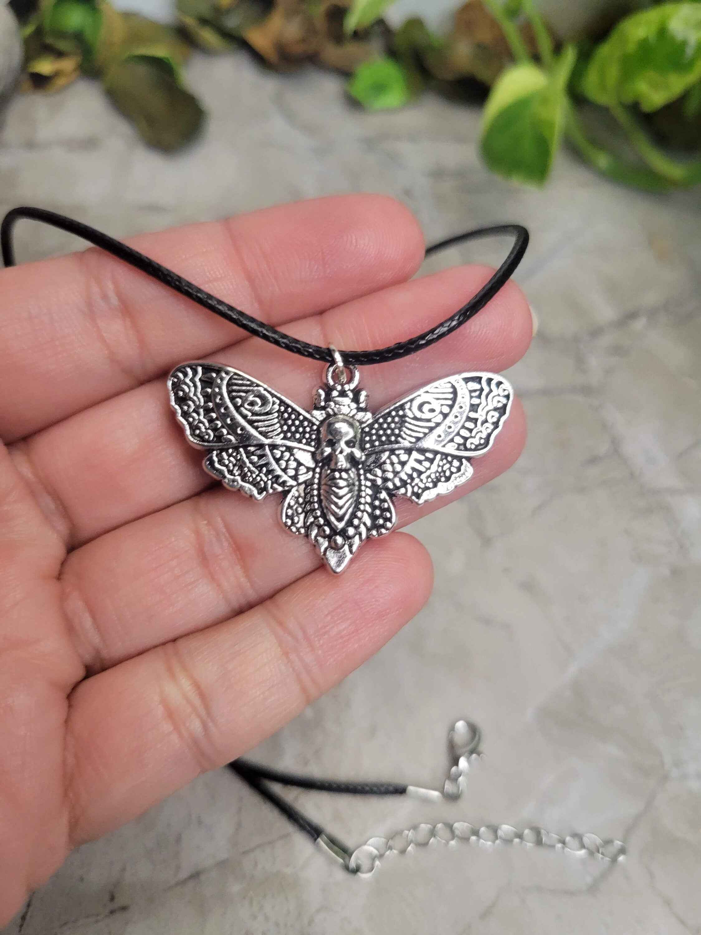 Skull Moth Pendant Necklace, Gothic Jewelry, Antique Silver, Nature Lo – My  Magic Place Shop