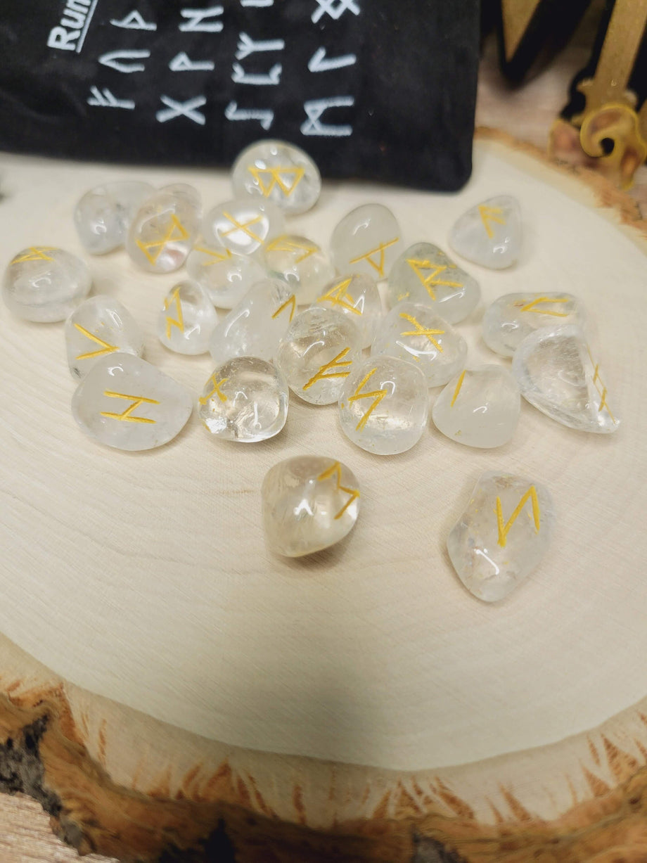 Clear Quartz Crystal Rune Stone Set Divination Pagan