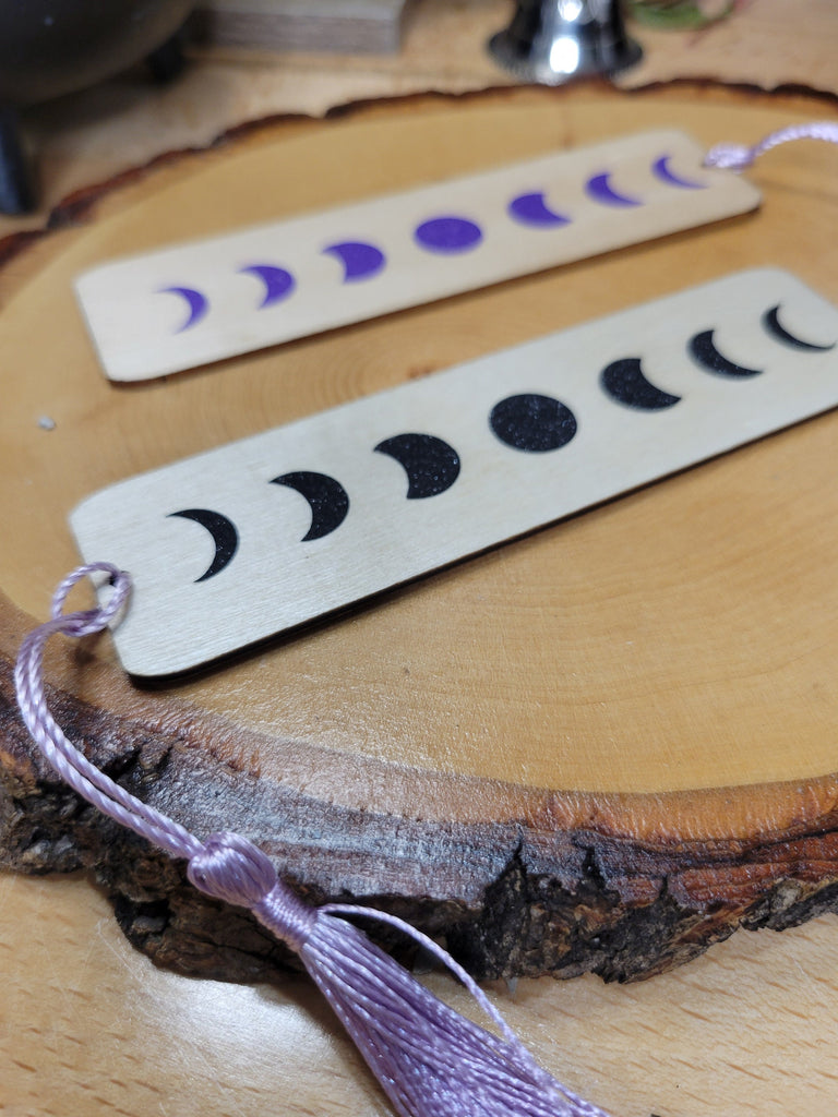 Moon Phases Vinyl Bookmark Phases of the Moon wood bookmark Witchy bookmark Handmade